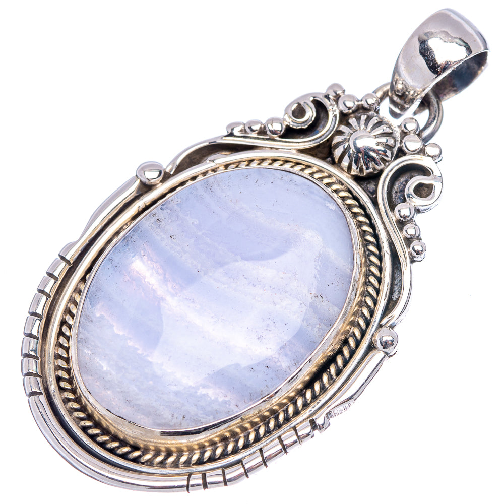 Premium Blue Lace Agate Pendant 1 7/8" (.925 Sterling Silver)