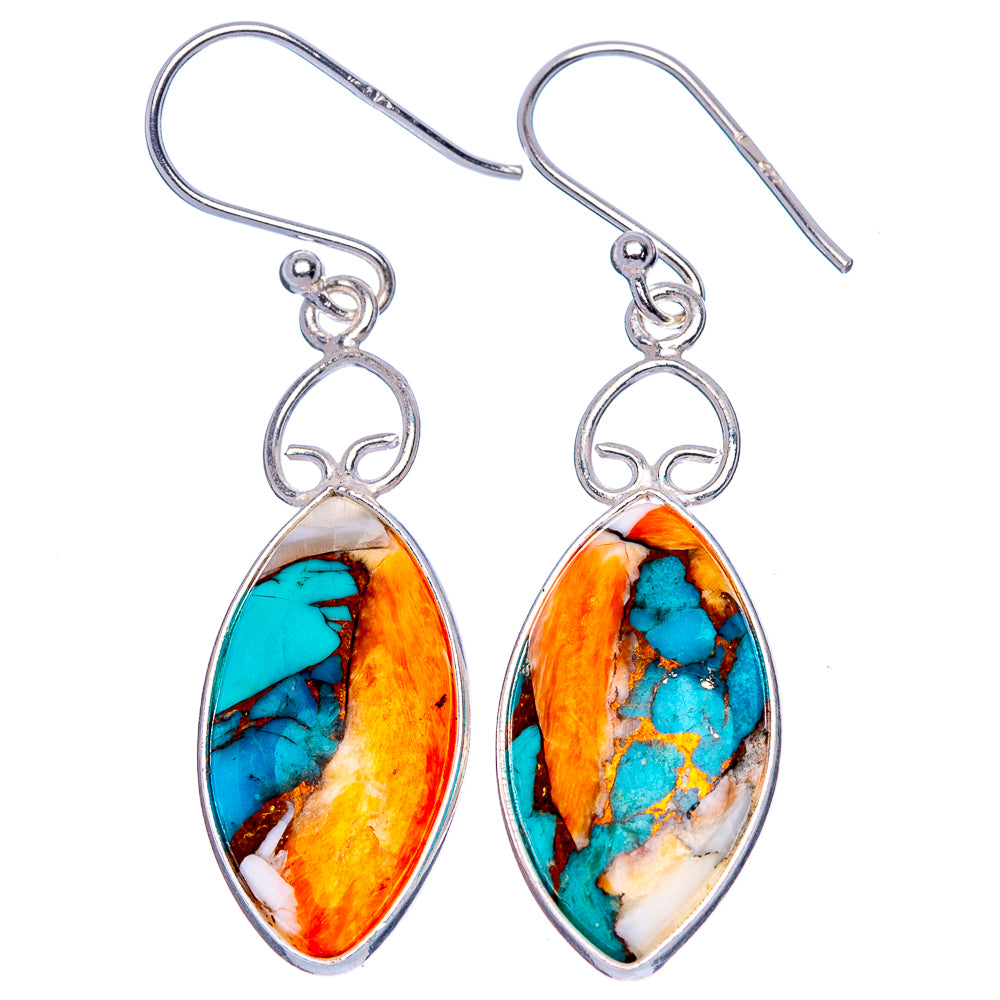 Spiny Oyster Turquoise Earrings 1 5/8" (925 Sterling Silver) E1696