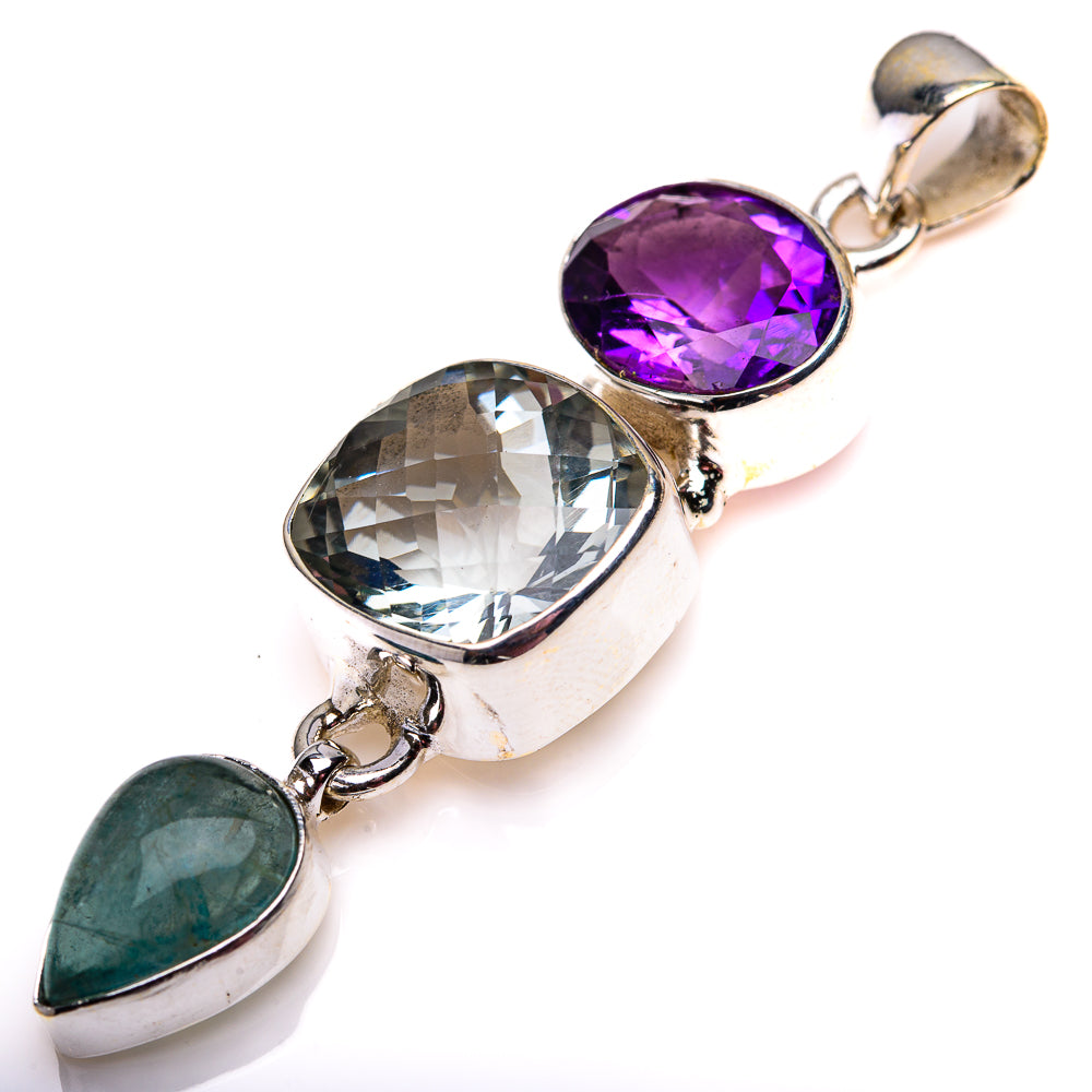 White Quartz, Blue Fluorite, Amethyst Pendant 2 1/8" (925 Sterling Silver) PD38580