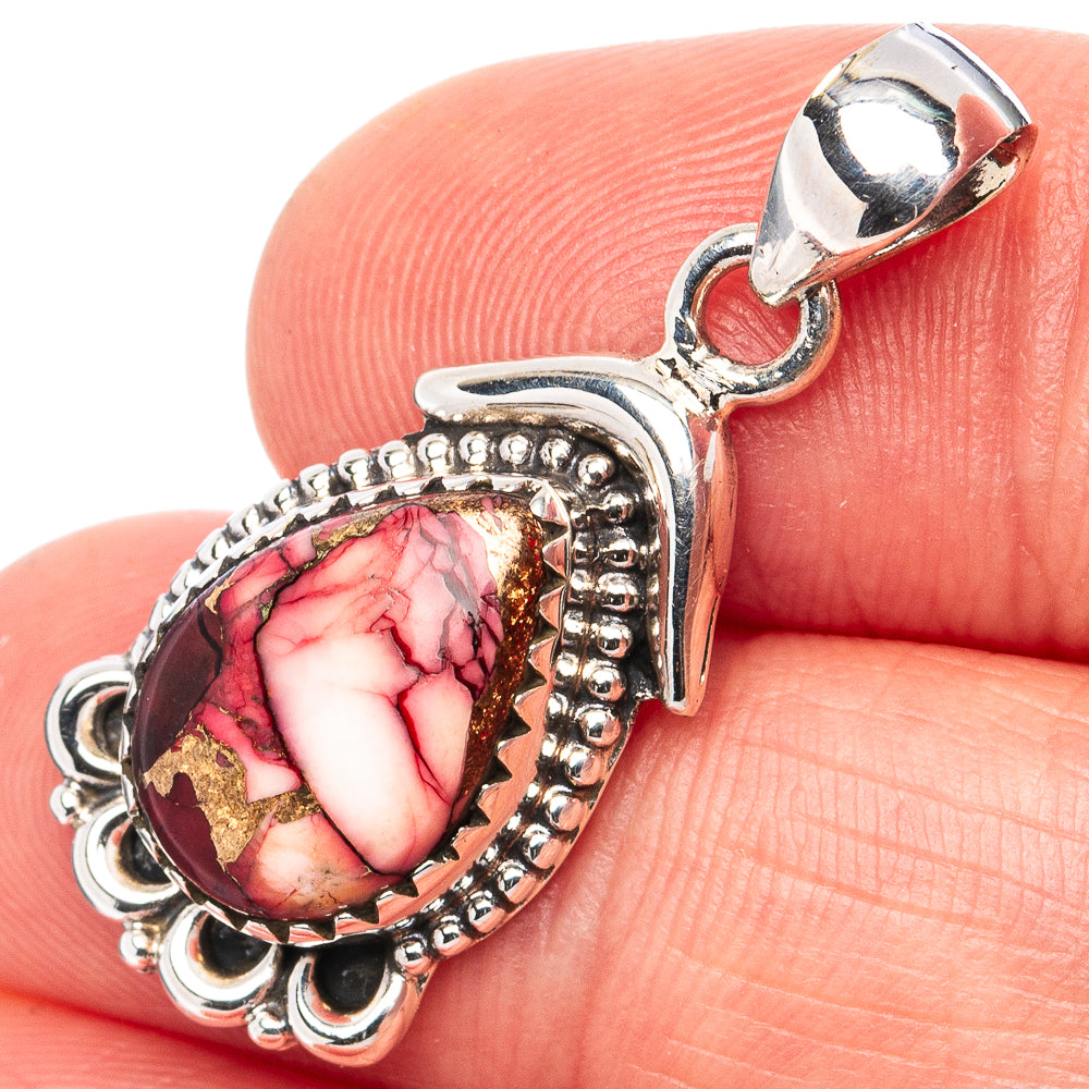 Red Dahlia Mohave Turquoise Pendant 1 1/4" (.925 Sterling Silver)