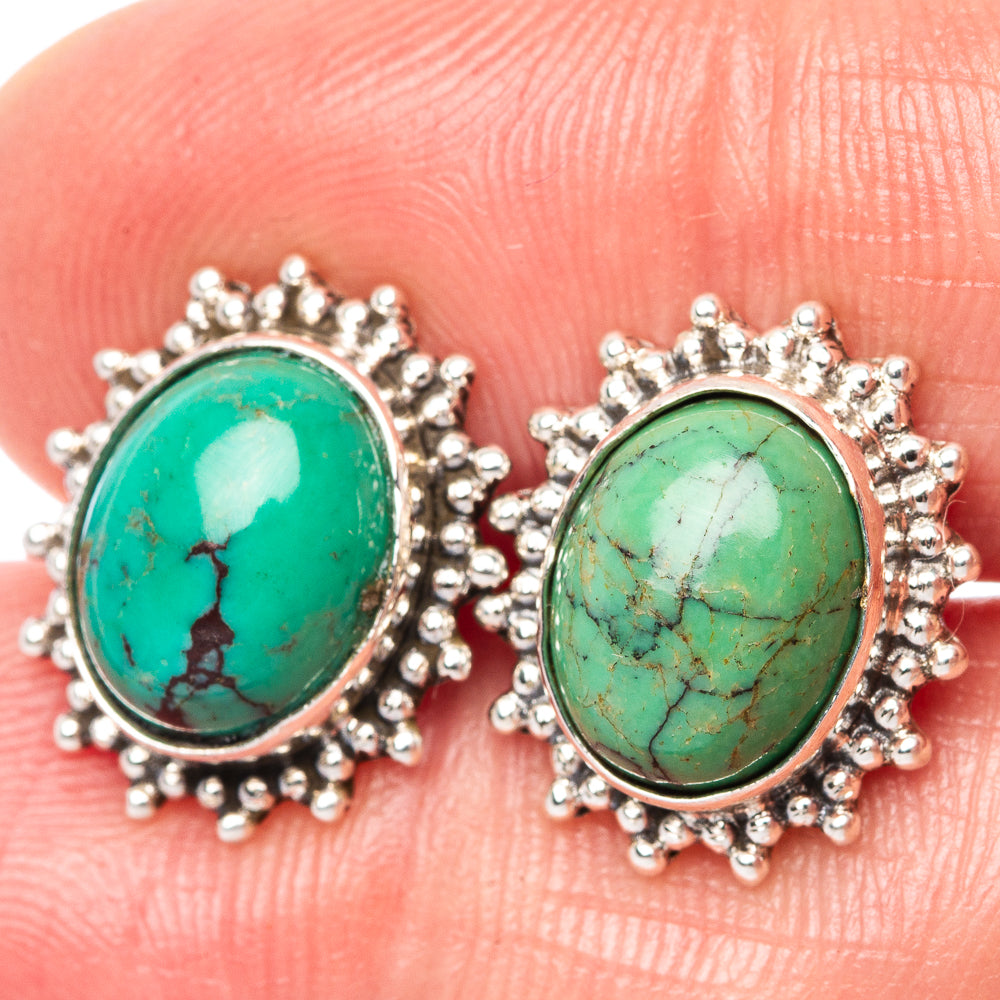 Tibetan Turquoise Earrings 5/8" (925 Sterling Silver) E1503