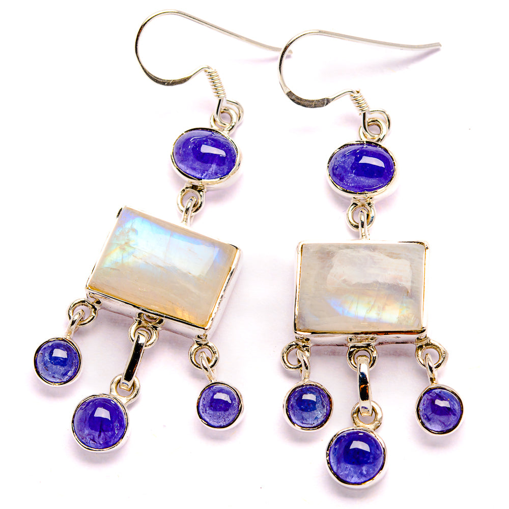 Signature Rainbow Moonstone, Tanzanite Earrings 2 1/4" (925 Sterling Silver) EARR431978