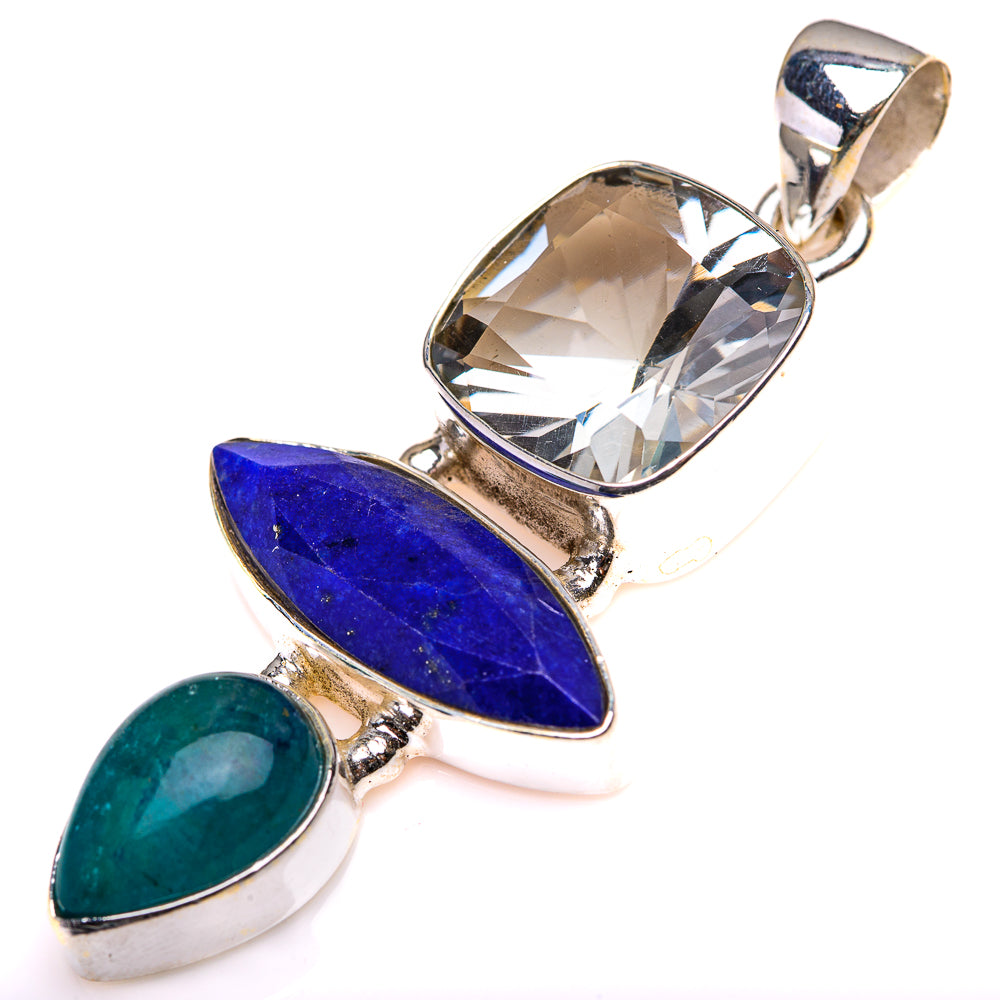 White Quartz, Lapis Lazuli, Blue Fluorite Pendant 1 7/8" (925 Sterling Silver) PD38490