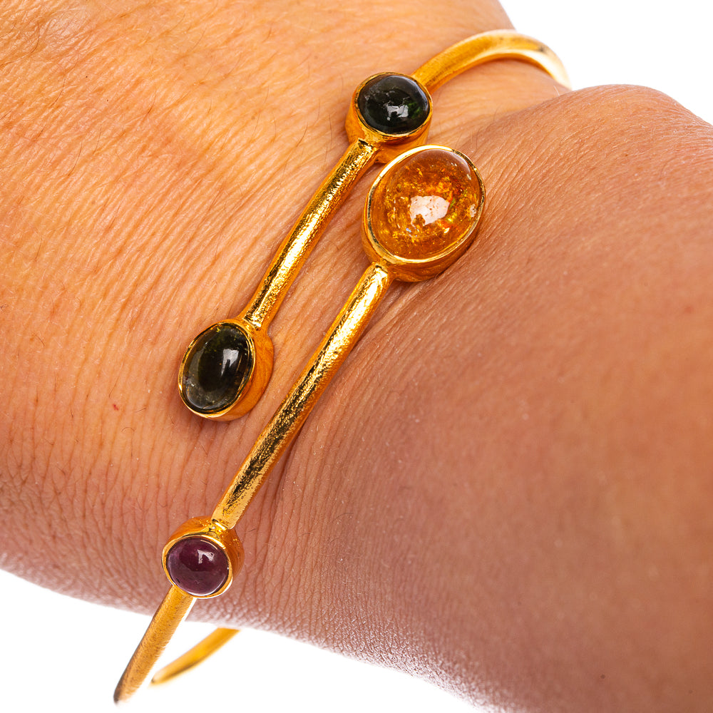 Sunstone, Black Onyx, Pink Tourmaline Cuff Bracelet 7 To 8" (925 Sterling Silver) BR90341