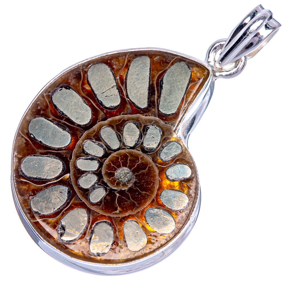 Rare Ammonite Pyrite Pendant 1 3/4" (925 Sterling Silver) P40665