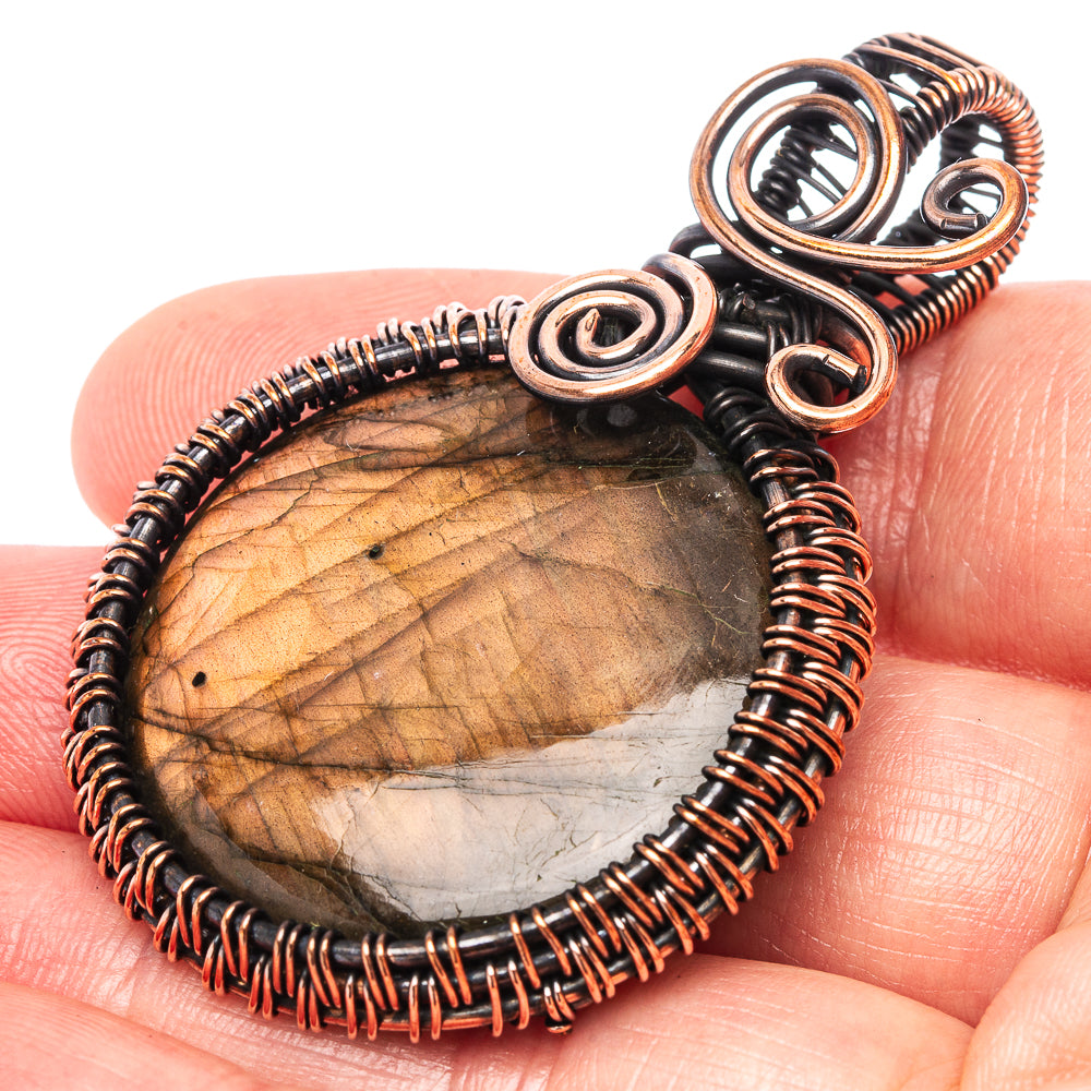 Labradorite Wire Wrap Pendant 2 1/4" (Oxidized Copper)