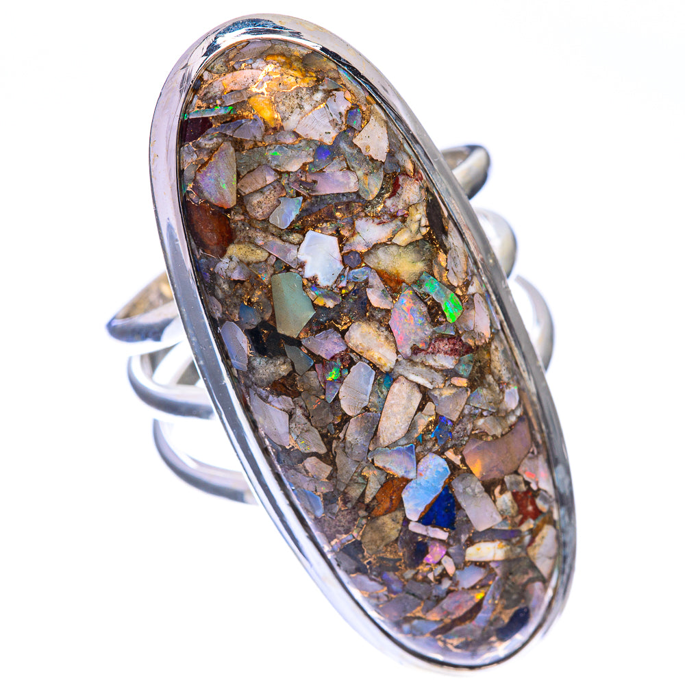 Huge Copper Composite Rainbow Moonstone Ring Size 9.75 (925 Sterling Silver) RING143333