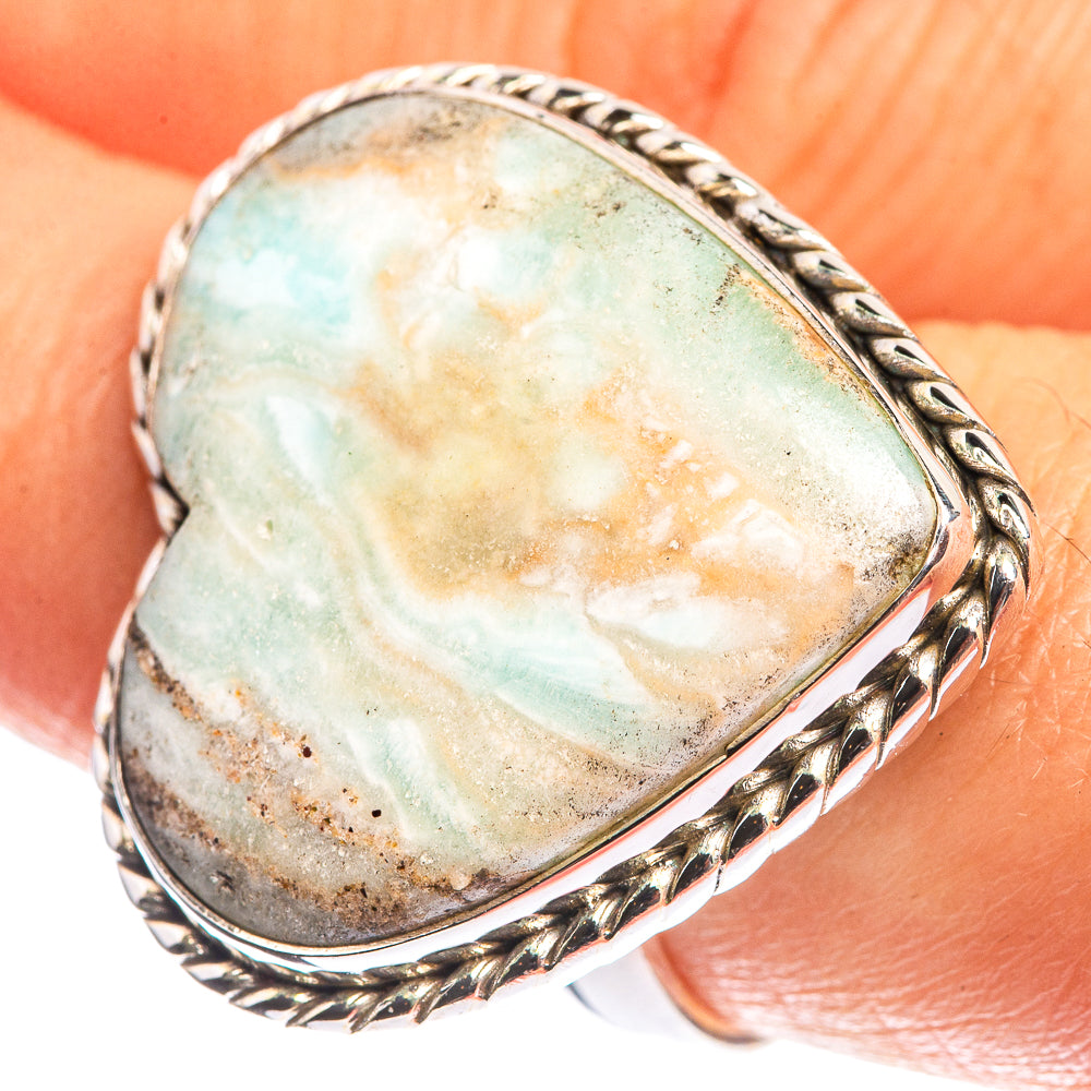 Large Amazonite 925 Sterling Silver Ring Size 8