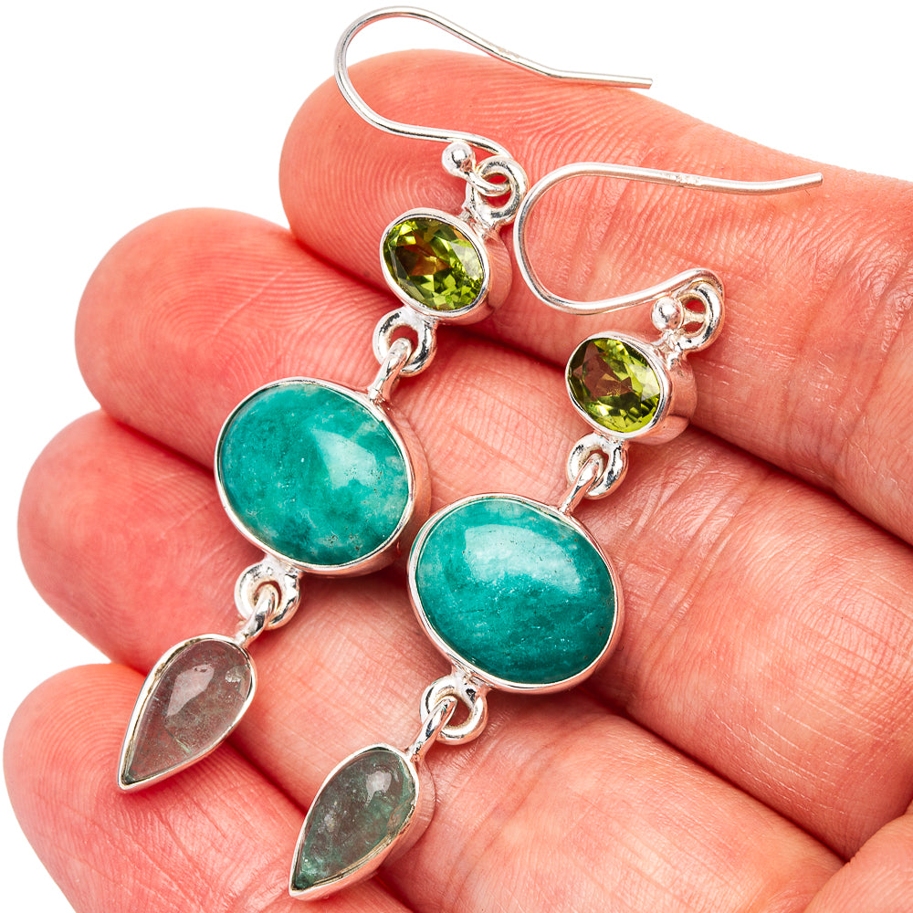 Premium Amazonite, Aquamarine, Peridot Earrings 2 1/8" (.925 Sterling Silver)