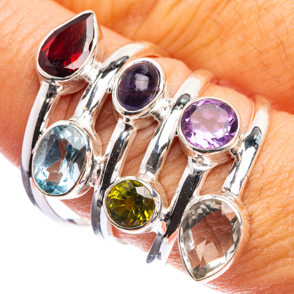Large White Quartz, Amethyst, Peridot, Tanzanite, Blue Topaz, Garnet Ring Size 8.75 (925 Sterling Silver) R143022