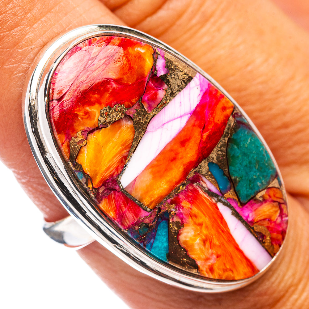 Premium Pink Dahlia Mohave Turquoise Ring Size 7.5 (.925 Sterling Silver)