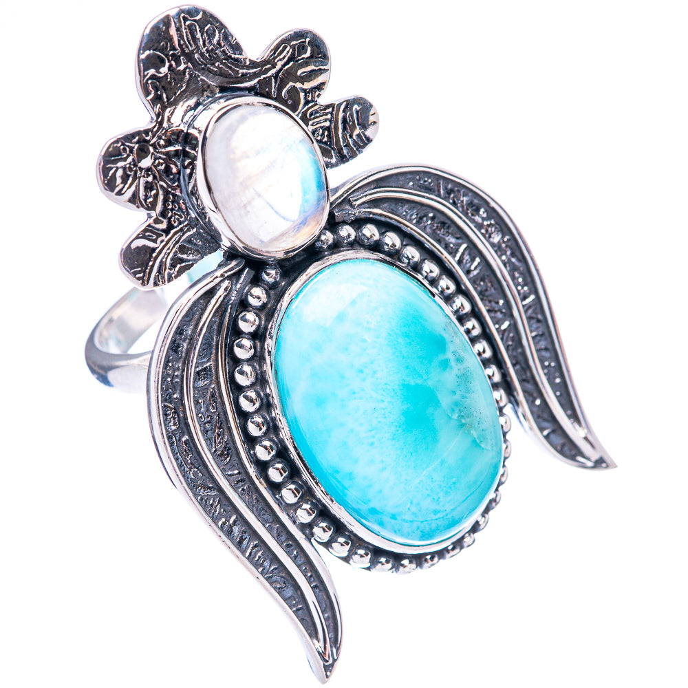 Signature Larimar, Rainbow Moonstone Ring Size 7.75 (925 Sterling Silver) R1805