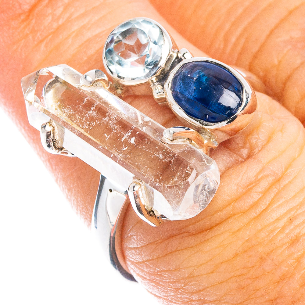 Premium Quartz Point, Kyanite, Blue Topaz Ring Size 7 (925 Sterling Silver) R8030