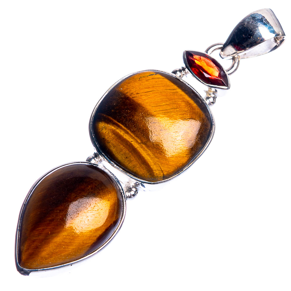 Tiger Eye, Garnet 925 Sterling Silver Pendant 2 1/8"