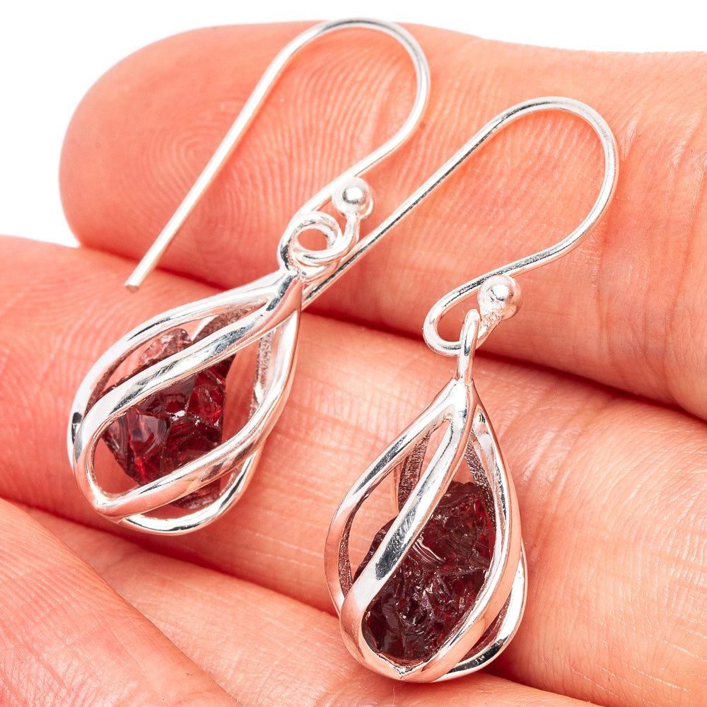 Garnet Caged Earrings 1 1/4" (925 Sterling Silver) E2632