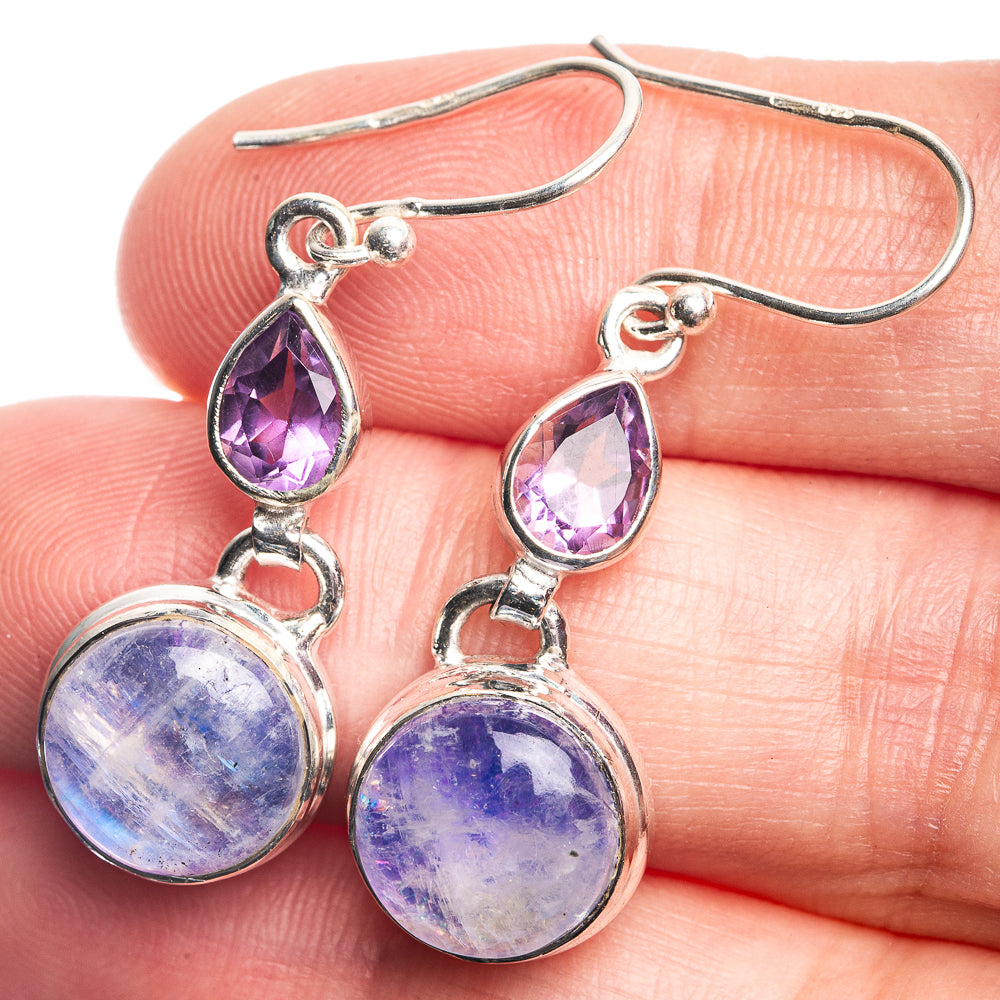 Rainbow Moonstone, Amethyst Earrings 1 1/2" (925 Sterling Silver) E432484