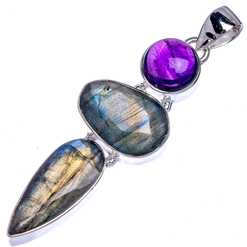 Labradorite, Amethyst Pendant 2 1/4" (925 Sterling Silver) P39825