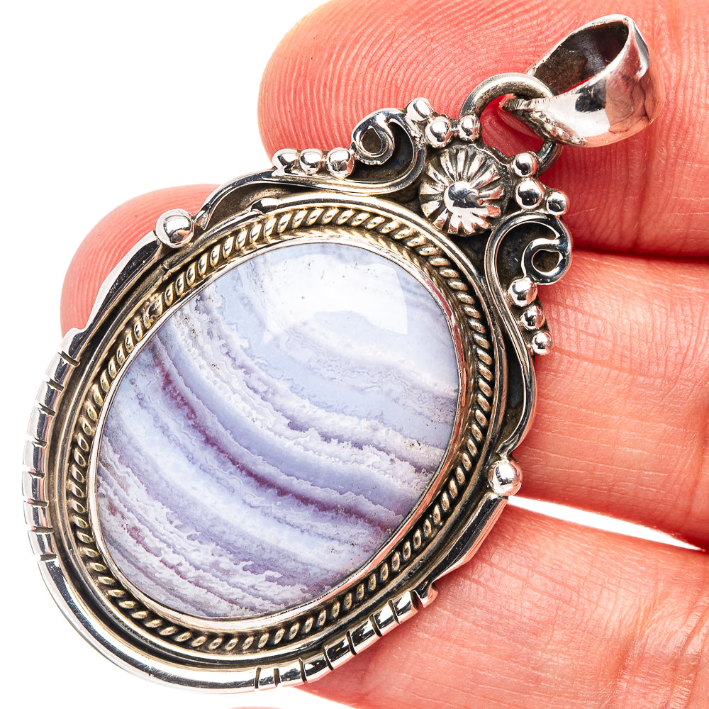 Premium Blue Lace Agate Pendant 1 7/8" (.925 Sterling Silver)