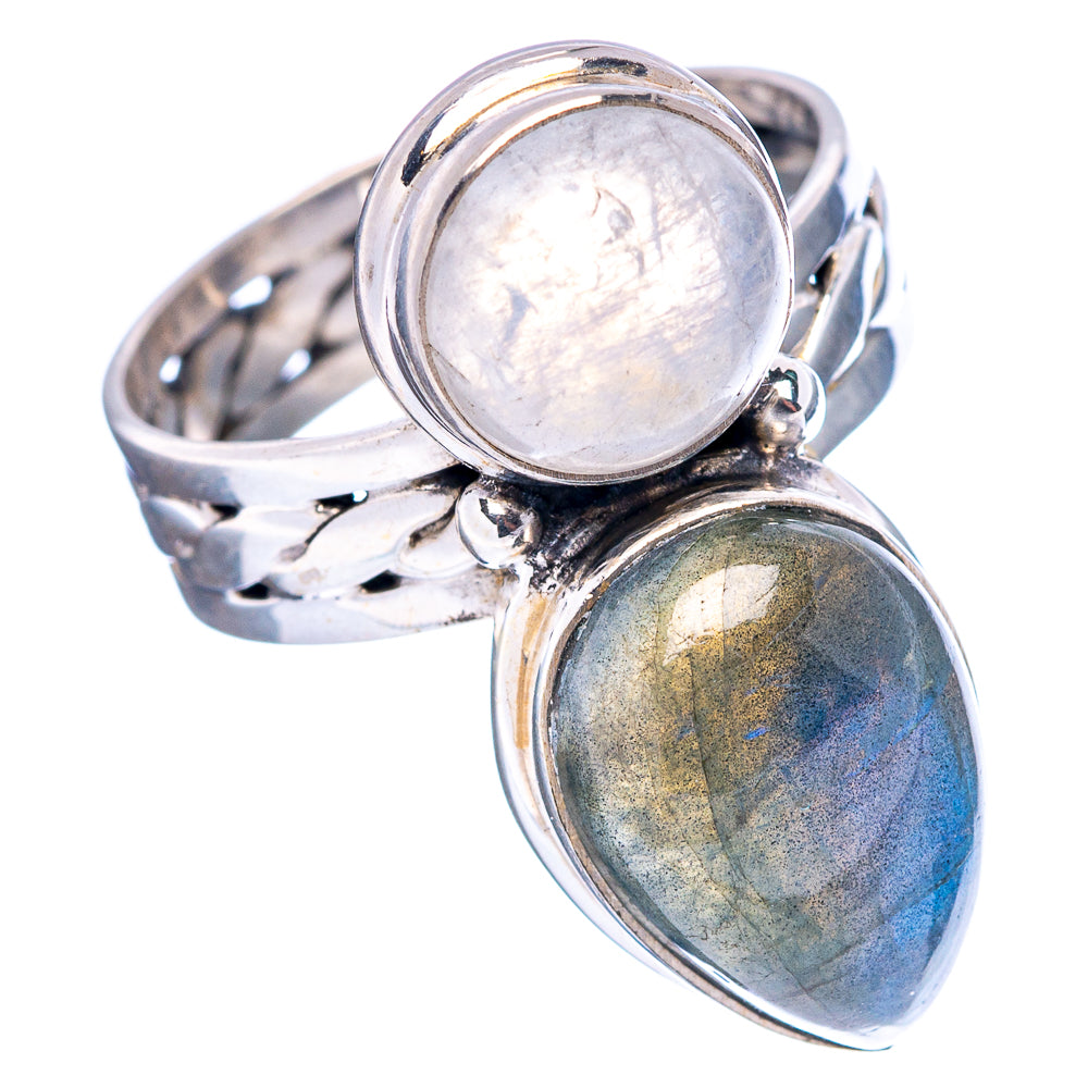 Labradorite, Rainbow Moonstone Ring Size 7.75 (.925 Sterling Silver)