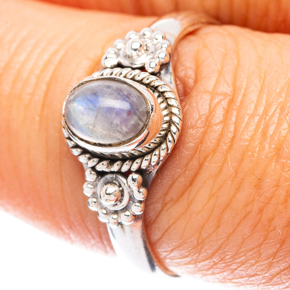 Rainbow Moonstone Dainty Ring Size 7.75 (925 Sterling Silver) R6006