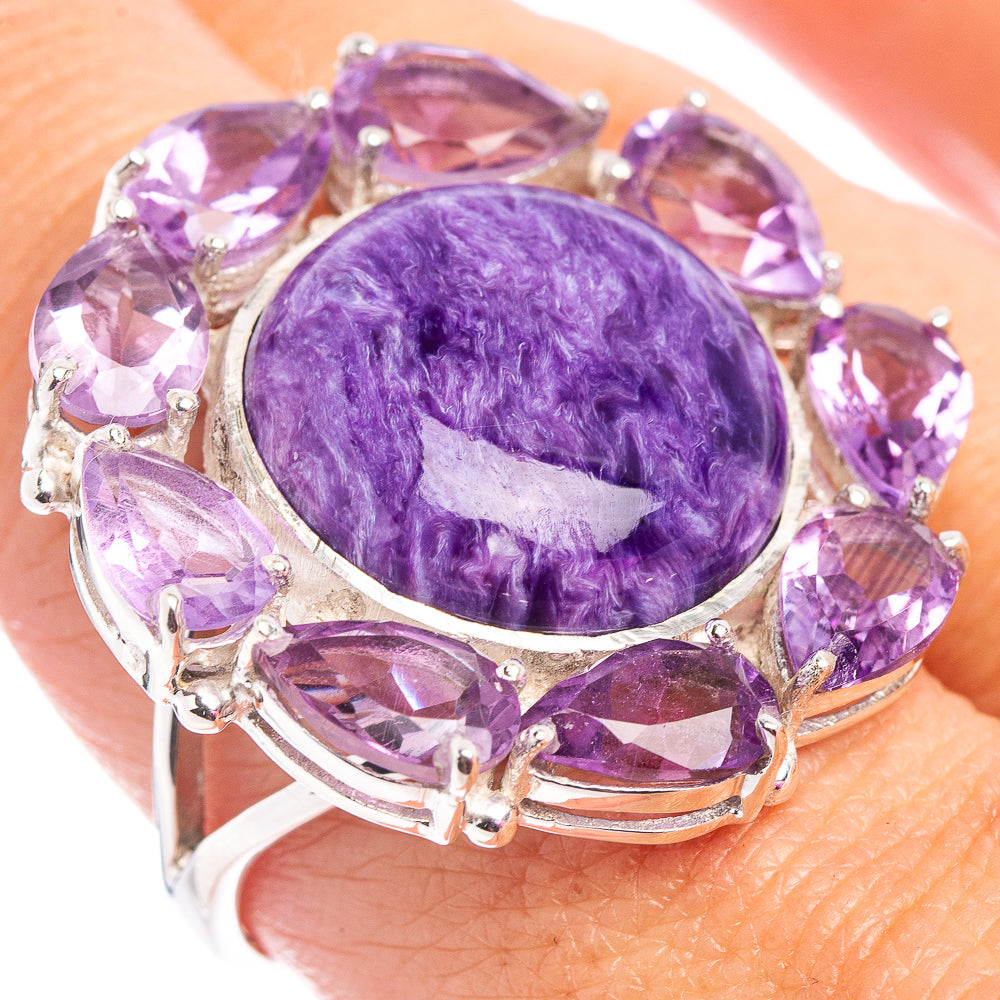 Signature Charoite, Amethyst Ring Size 8.5 (.925 Sterling Silver)