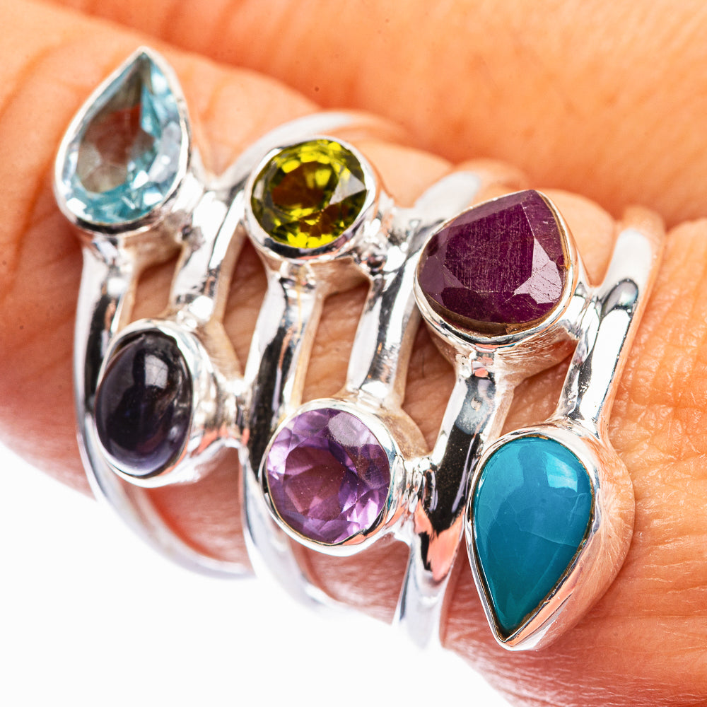Chrysocolla, Peridot, Blue Topaz, Amethyst, Ruby Ring Size 8 (925 Sterling Silver) R141994