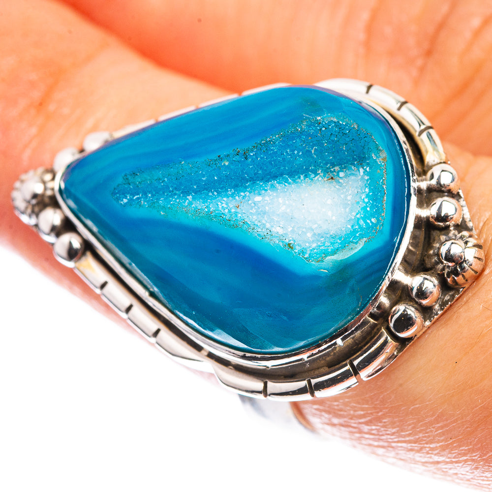 Large Blue Botswana Agate 925 Sterling Silver Ring Size 7.25