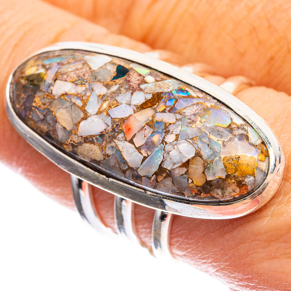 Large Copper Composite Rainbow Moonstone Ring Size 8 (925 Sterling Silver) R143013