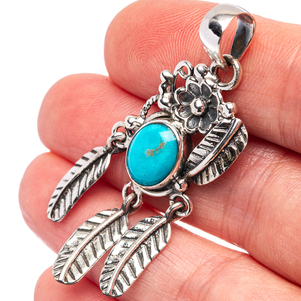 Kingman Turquoise Native Style Pendant 2" (.925 Sterling Silver)