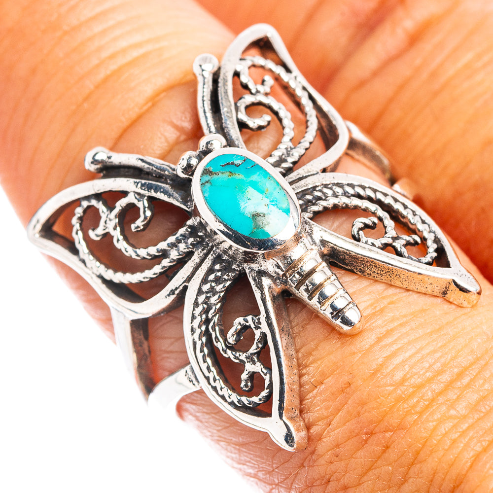 Native Style Mohave Turquoise Butterfly Ring Size 8.5 (.925 Sterling Silver)