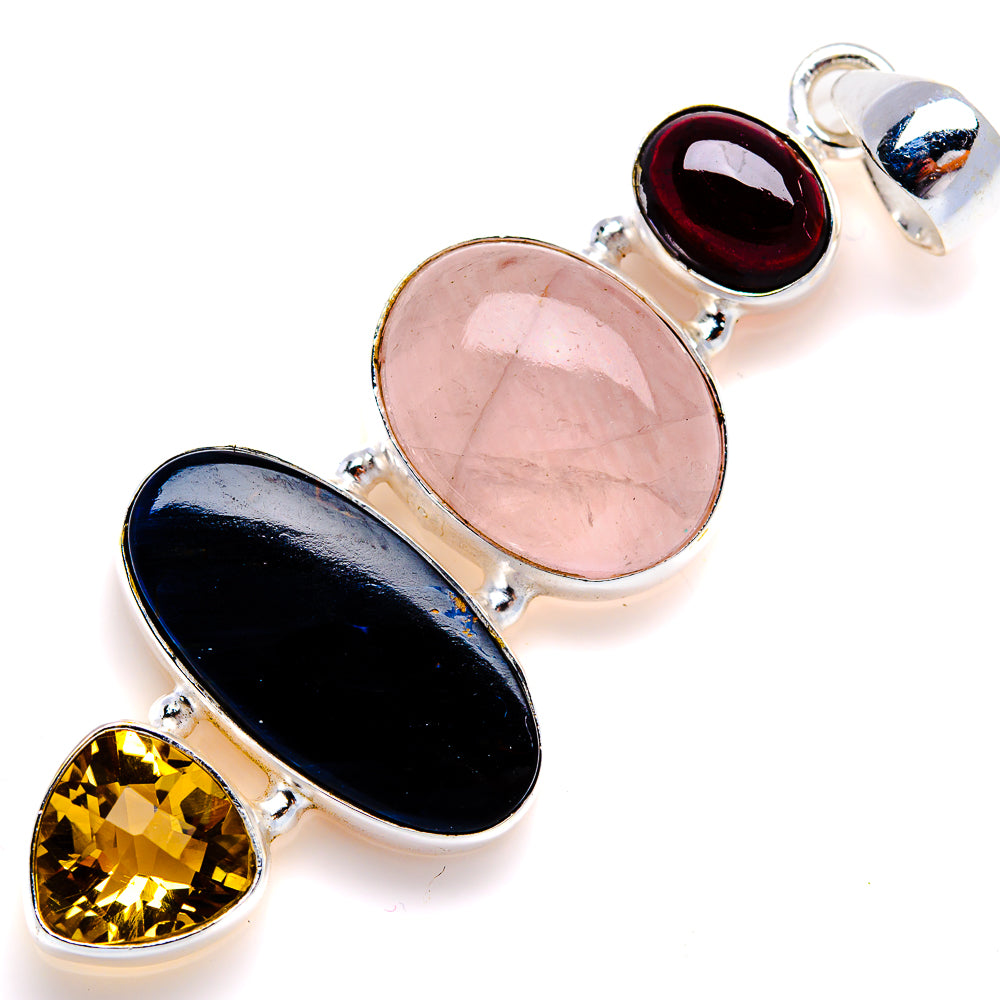 Pietersite, Rose Quartz, Citrine, Garnet Pendant 2 1/4" (925 Sterling Silver) PD38092
