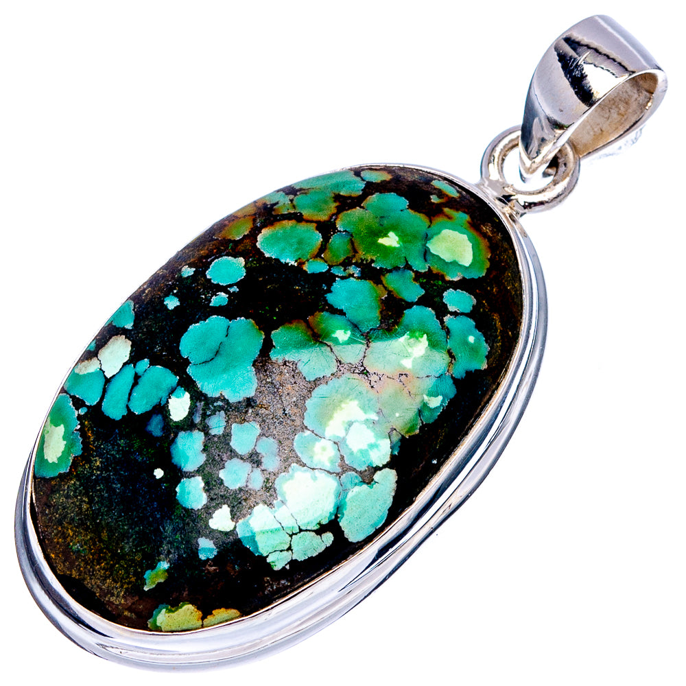 Premium Tibetan Turquoise Pendant 1 5/8" (.925 Sterling Silver)