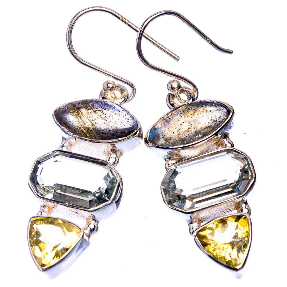 Labradorite, White Quartz, Citrine Earrings 1 5/8" (925 Sterling Silver) E432591