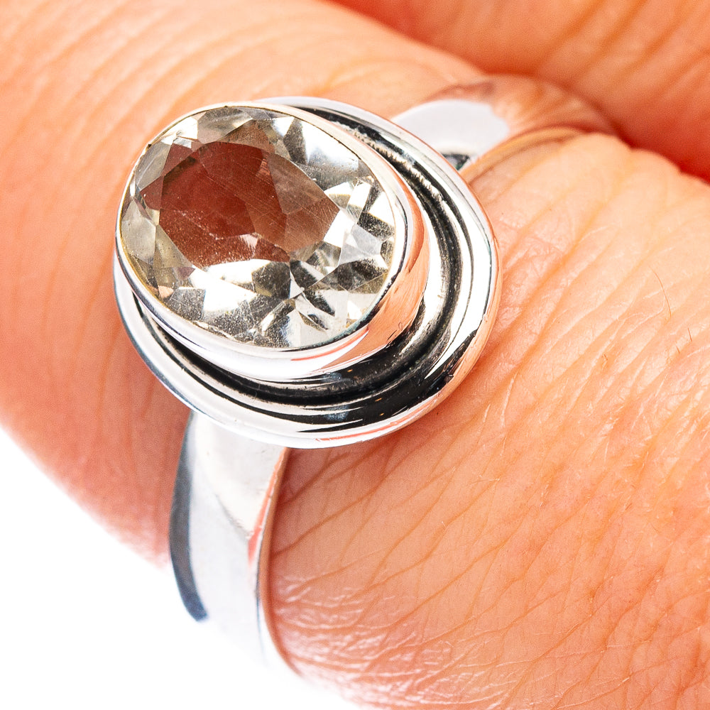 Faceted Green Amethyst Ring Size 8 (.925 Sterling Silver)