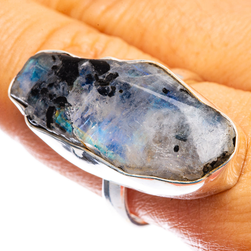 Large Raw Rainbow Moonstone Ring Size 9.25 (925 Sterling Silver) R142482