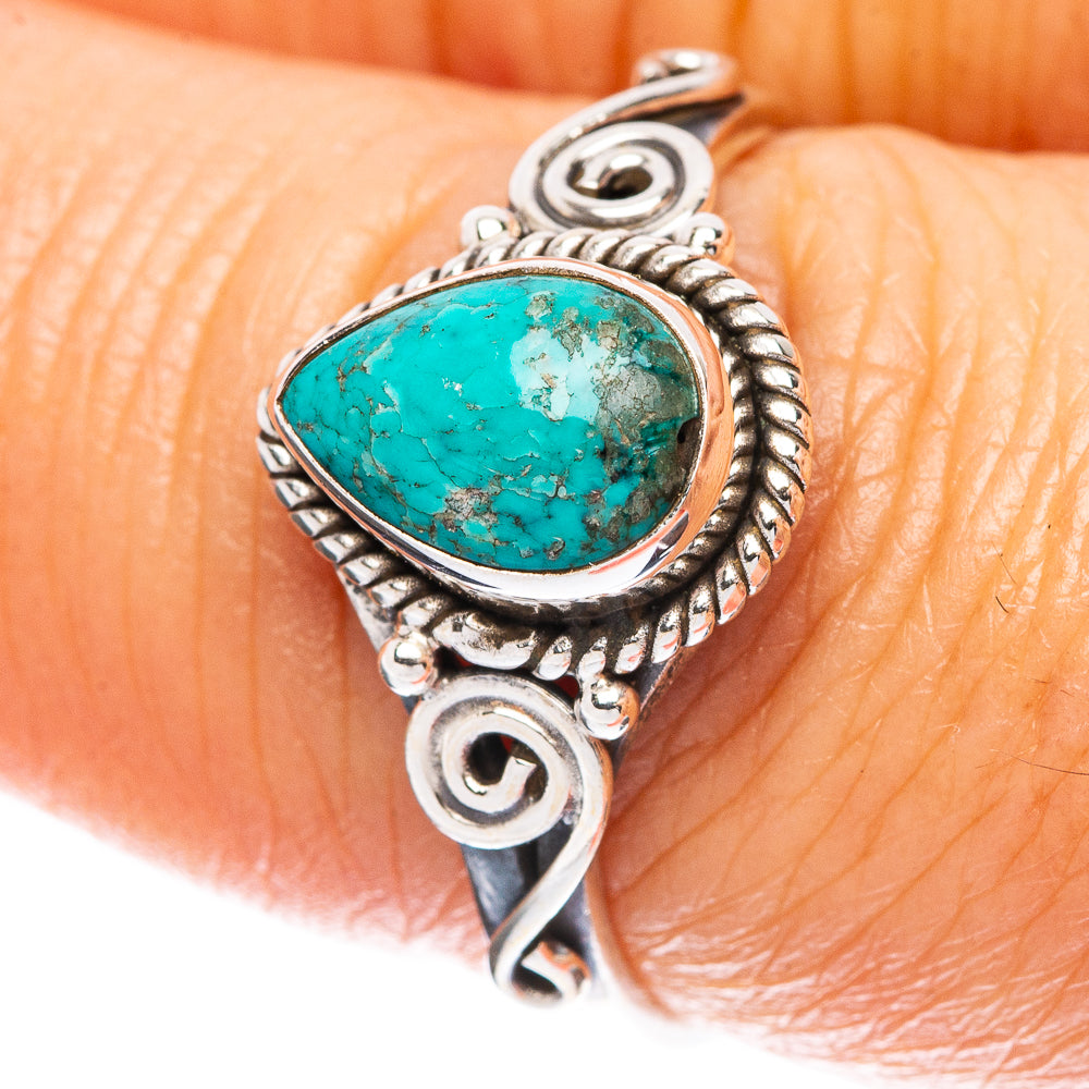Tibetan Turquoise Dainty Ring Size 7.75 (925 Sterling Silver) R5159