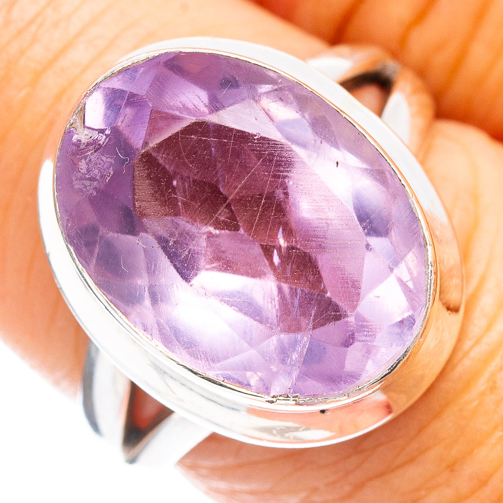 (Classic Series) Pink Quartz Ring Size 7 (.925 Sterling Silver)