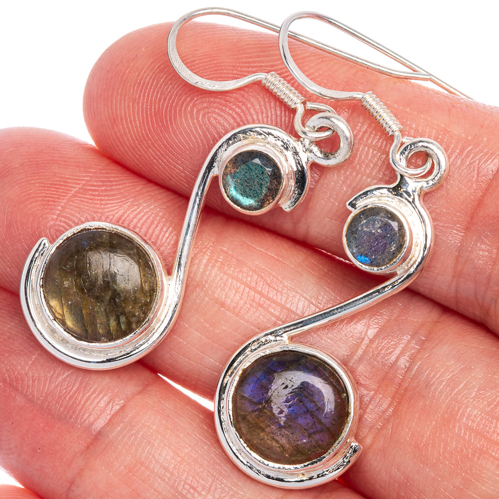 Labradorite Earrings 1 7/8" (925 Sterling Silver) E1028