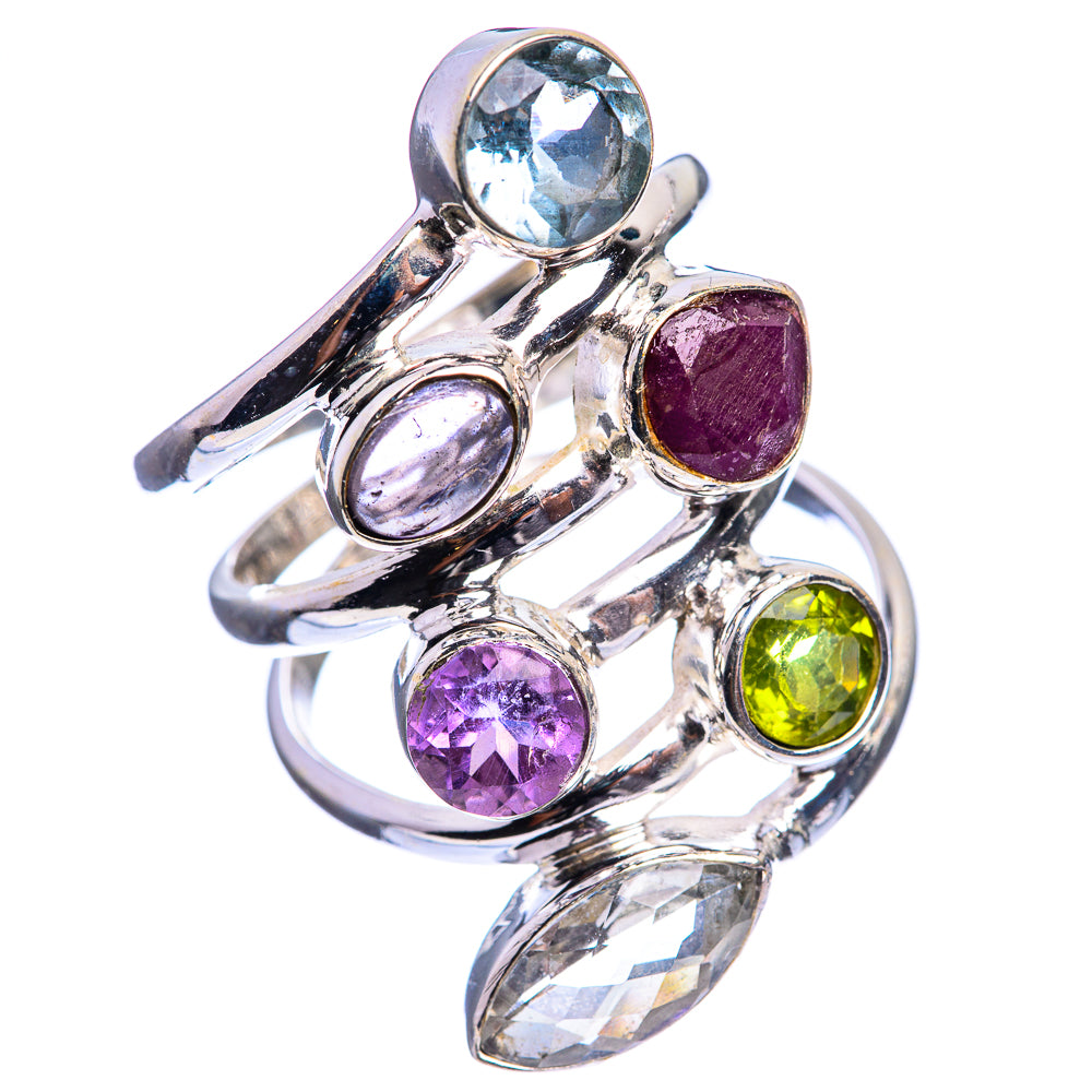 Large Blue Topaz, Ruby, Amethyst, Tanzanite, Peridot, White Quartz Ring Size 6.75 (925 Sterling Silver) R142999