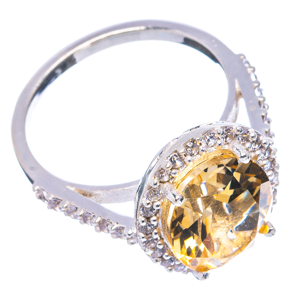 Faceted Citrine, Cubic Zirconia Ring Size 7 (.925 Sterling Silver)
