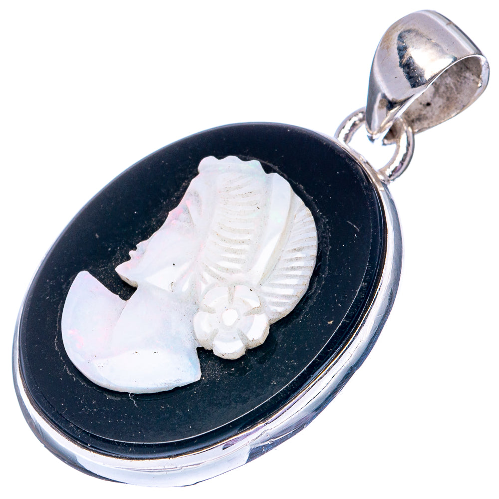 Lady Face Opal Cameo 925 Sterling Silver Pendant 1 1/2" (925 Sterling Silver) P42661