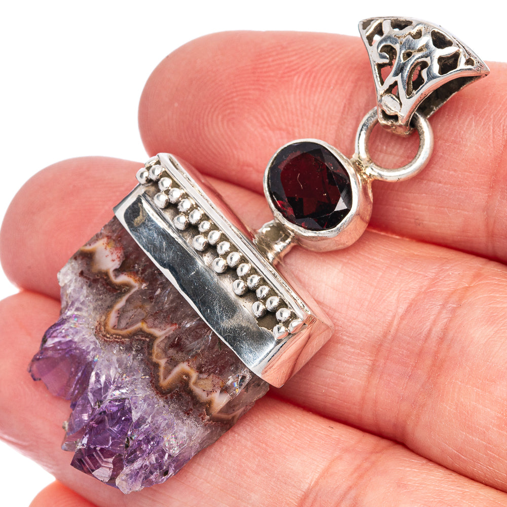 Amethyst Stalactite, Garnet Pendant 1 7/8" (925 Sterling Silver) P40079
