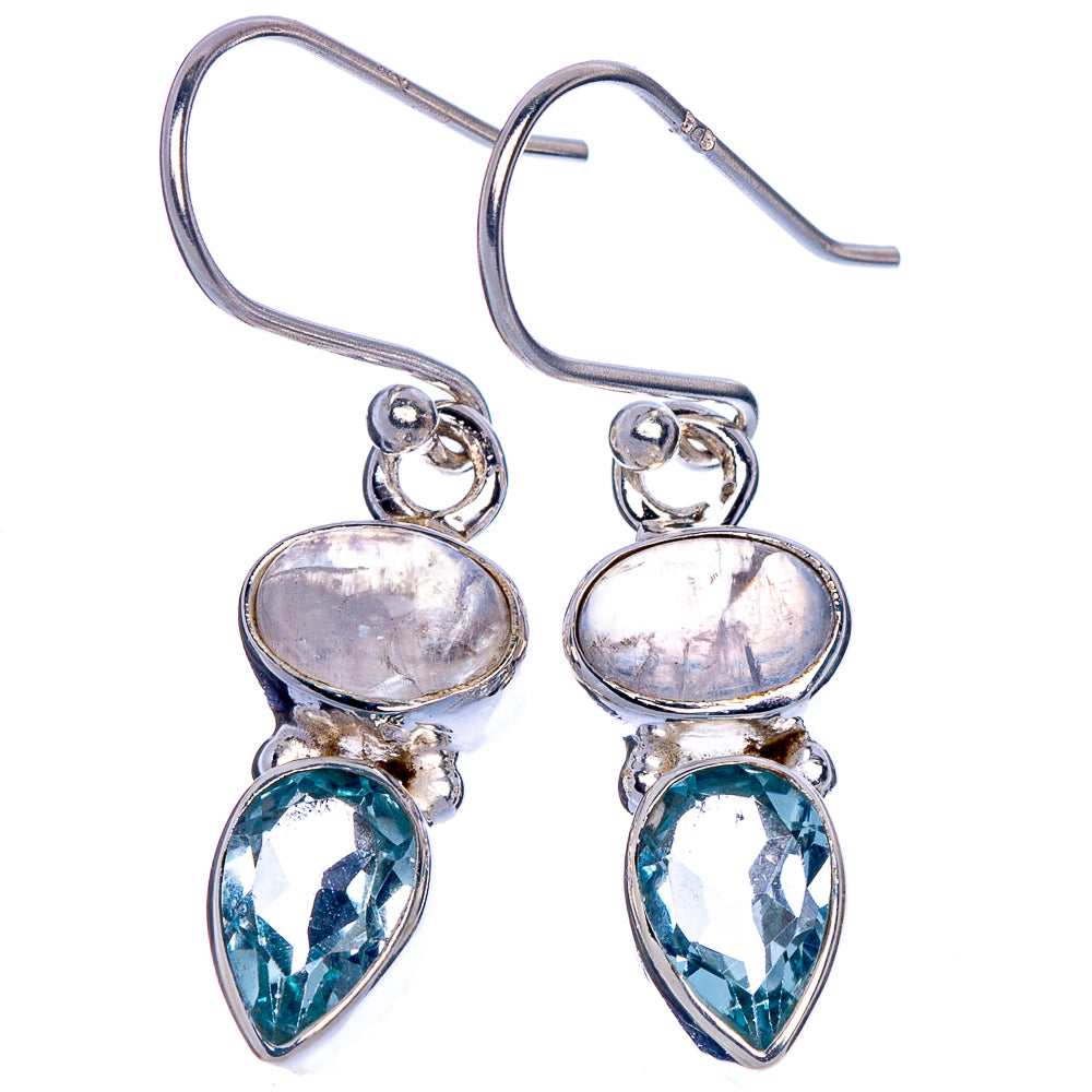 Rainbow Moonstone, Blue Topaz Earrings 1 3/8" (925 Sterling Silver) E433567