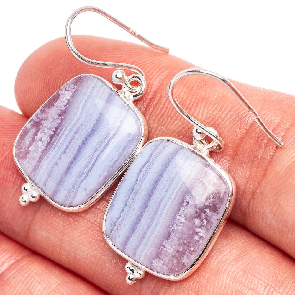 Blue Lace Agate Earrings 1 3/8" (925 Sterling Silver) E1823