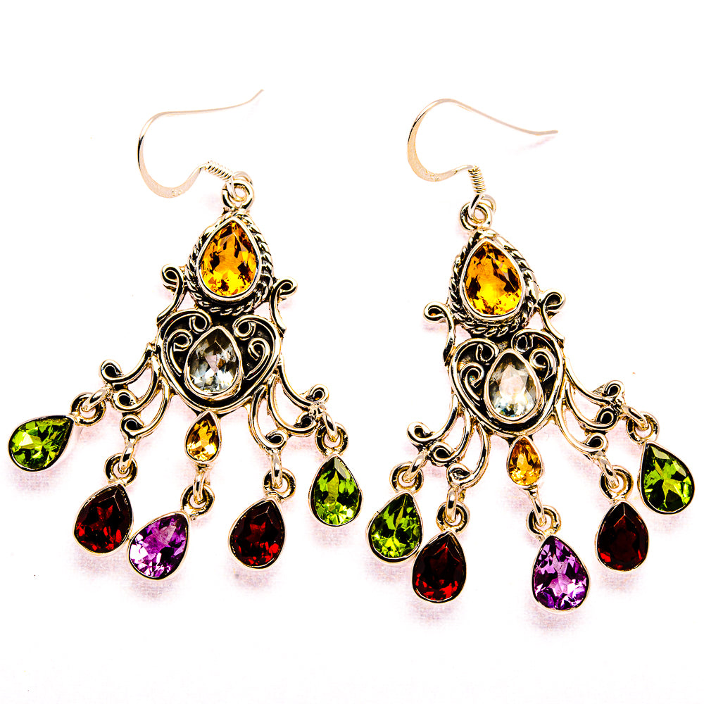 Citrine, Garnet, Amethyst, Peridot 925 Sterling Silver Earrings 2 1/4" (925 Sterling Silver) EARR431955
