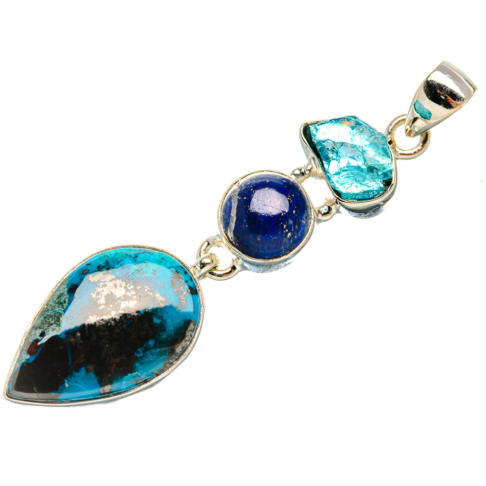Shattuckite, Lapis Lazuli, Apatite Pendant 2 3/8" (925 Sterling Silver) PD38052