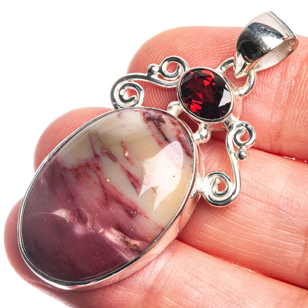Mookaite, Garnet 925 Sterling Silver Pendant 1 3/4"