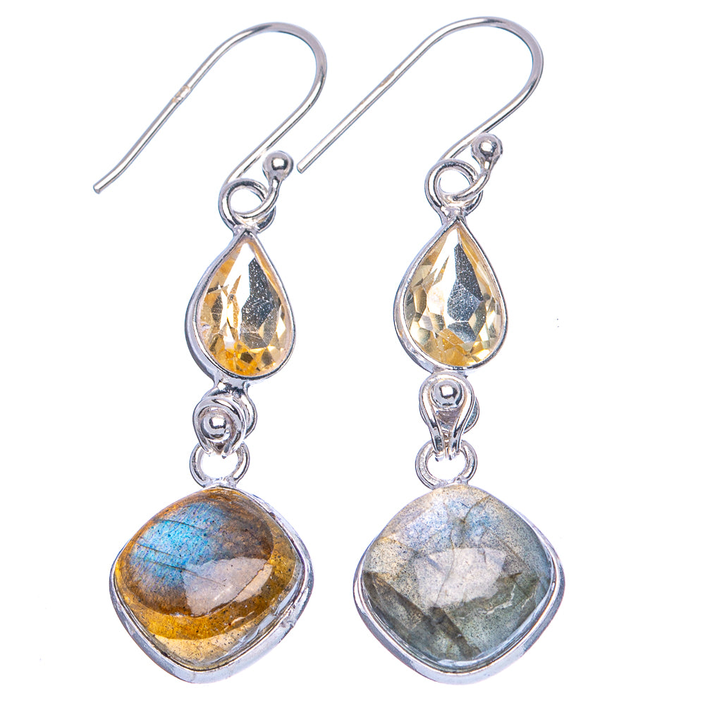 Labradorite, Citrine Earrings 1 3/4" (.925 Sterling Silver)
