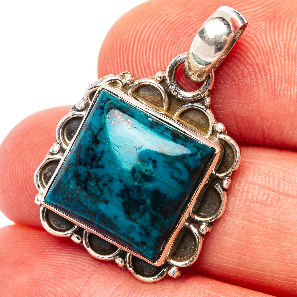 Chrysocolla Pendant 1 1/8" (.925 Sterling Silver)