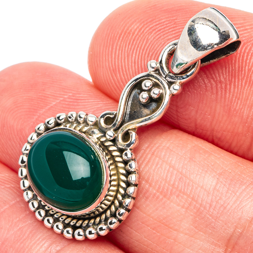 Dainty Green Onyx Pendant 1 1/4" (925 Sterling Silver) P45311